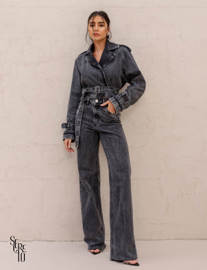 Jaqueta Jeans Destroyed Flore Preto