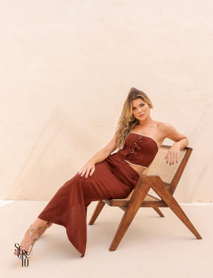 Conjunto Cropped e Saia Vivi Marrom