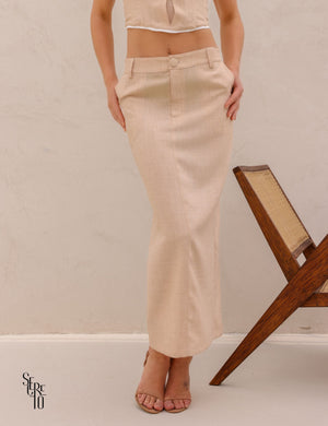 Conjunto Cropped e Saia Vivi Areia