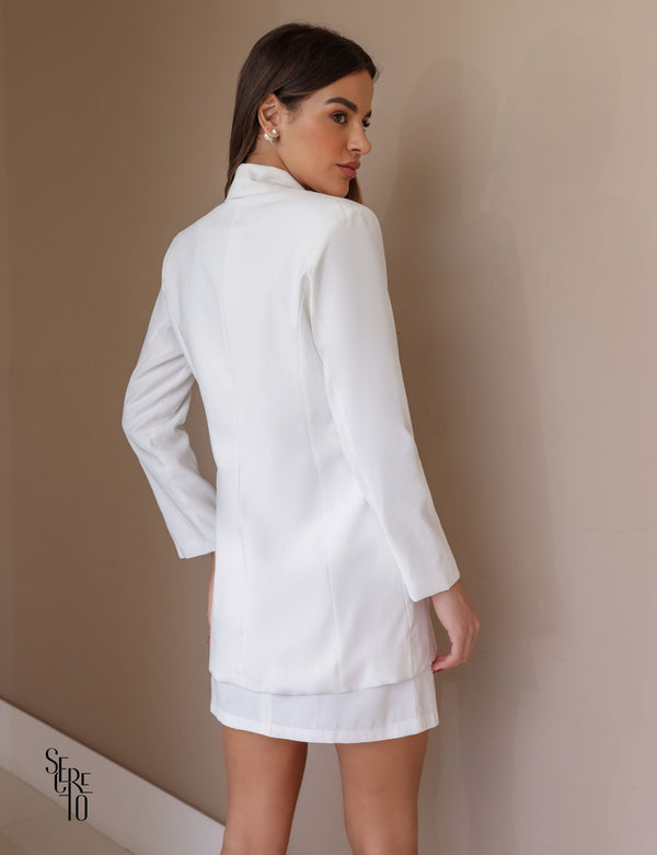 Trijunto Blazer, Cropped e Saia Margareth Off White