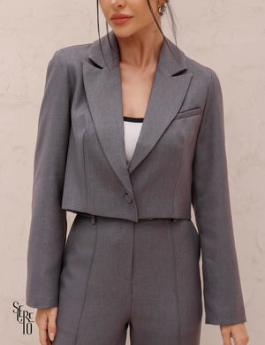 Blazer Cropped Alfaiataria Rox Cinza