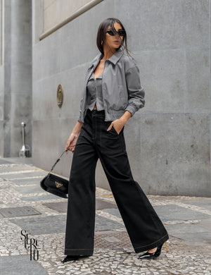 Jaqueta Bomber Couro Gina Cinza