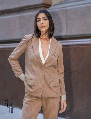 Blazer Alongado Risca de Giz Patty Camel