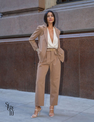 Blazer Alongado Risca de Giz Patty Camel