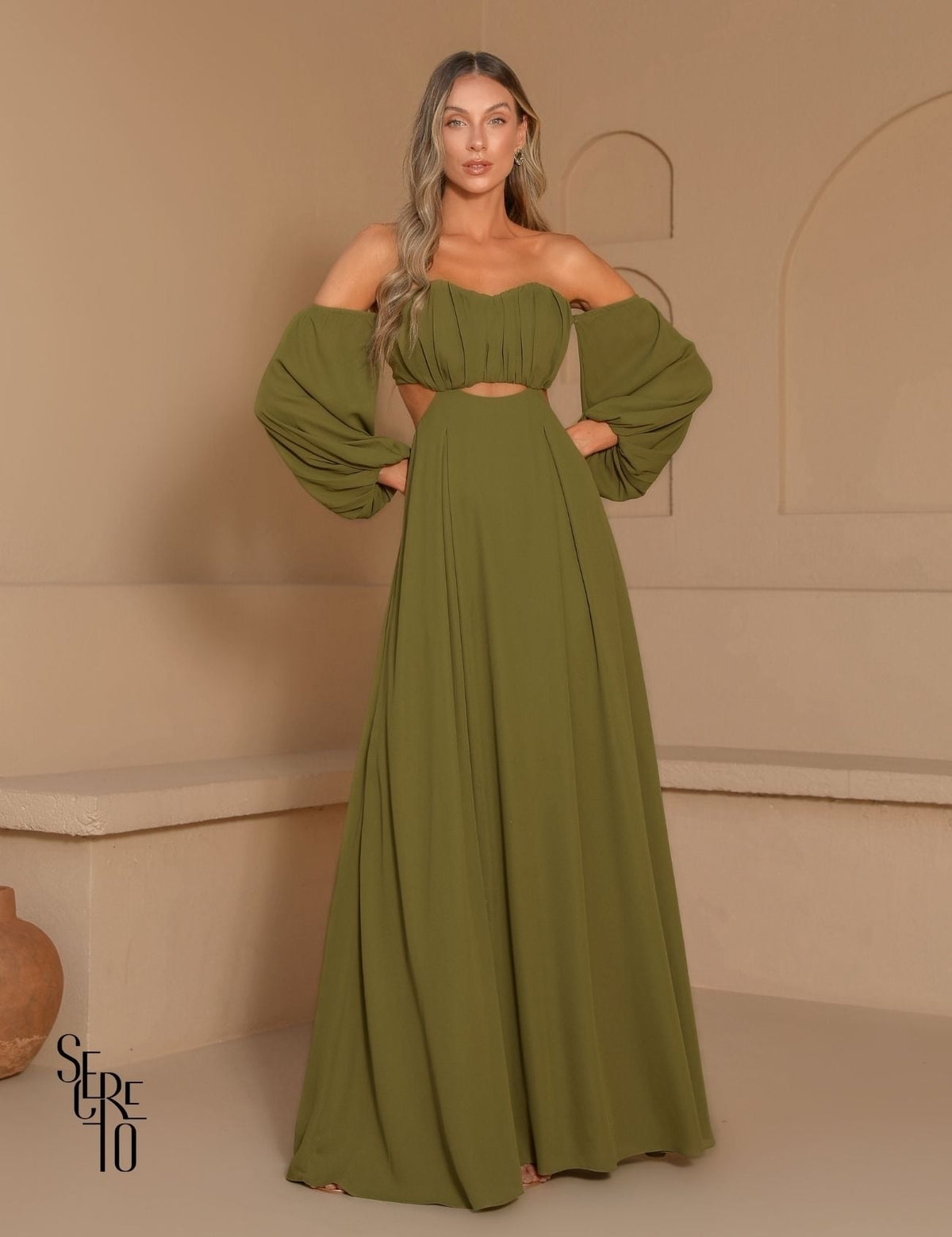 Vestido Longo Ciganinha Livia Verde Oliva
