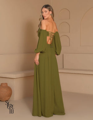 Vestido Longo Ciganinha Livia Verde Oliva