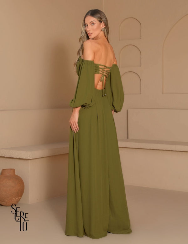 Vestido Longo Ciganinha Livia Verde Oliva