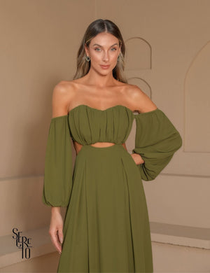 Vestido Longo Ciganinha Livia Verde Oliva