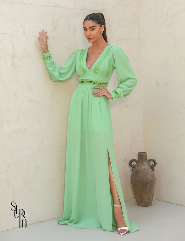 Vestido Longo Renda Polly Verde Menta