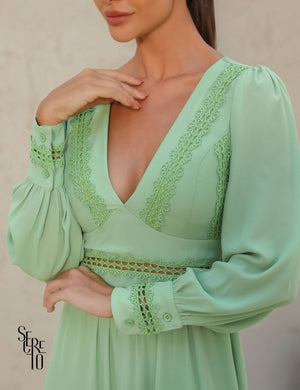 Vestido Longo Renda Polly Verde Menta