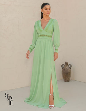 Vestido Longo Renda Polly Verde Menta