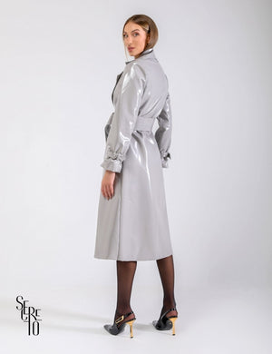 Trench Coat Couro Vinilico Magy Cinza