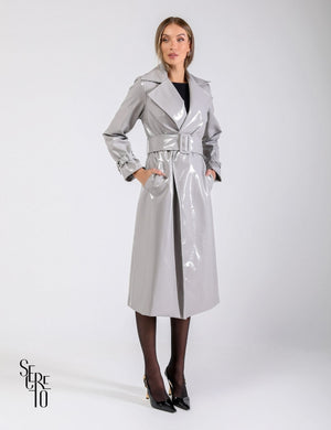 Trench Coat Couro Vinilico Magy Cinza