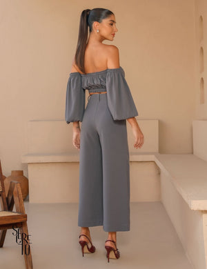 Conjunto Cropped e Pantacourt Mia Cinza