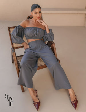 Conjunto Cropped e Pantacourt Mia Cinza