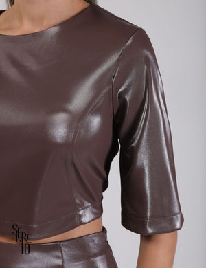 Conjunto Saia e Cropped Chiara Capuccino