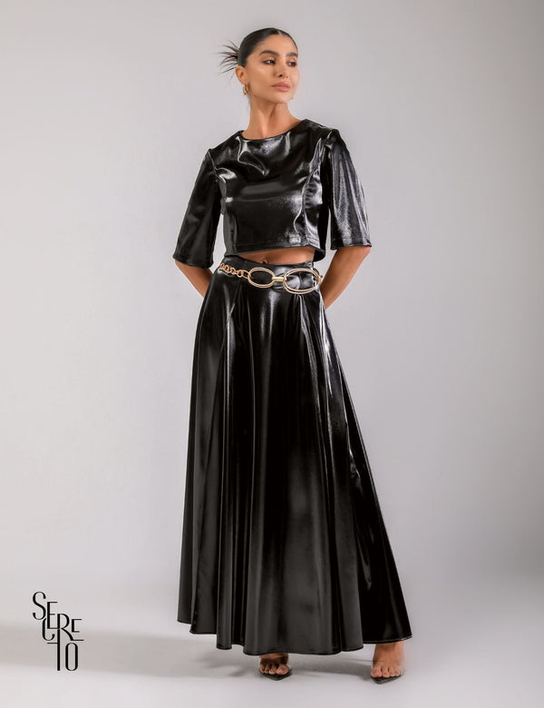Conjunto Saia e Cropped Chiara Preto