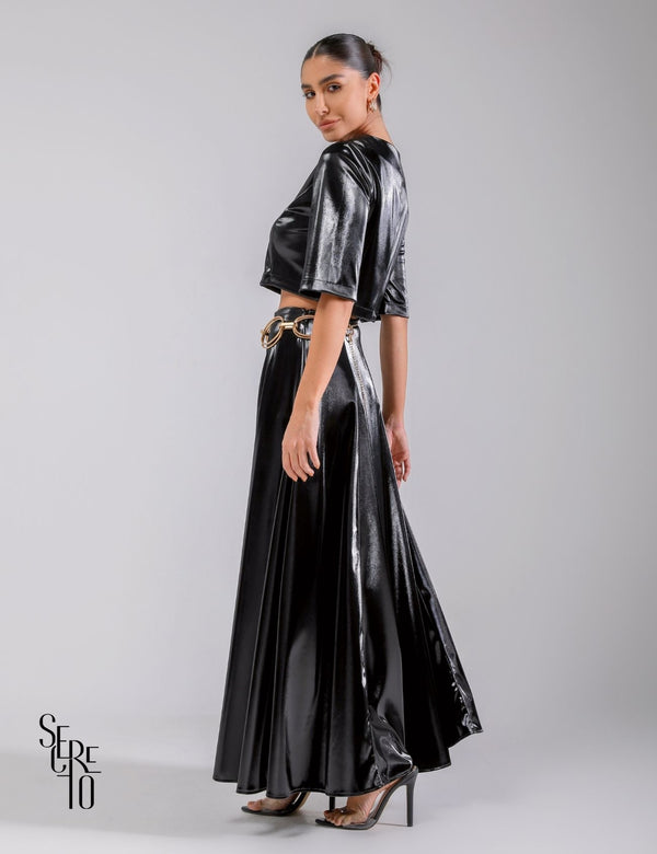 Conjunto Saia e Cropped Chiara Preto