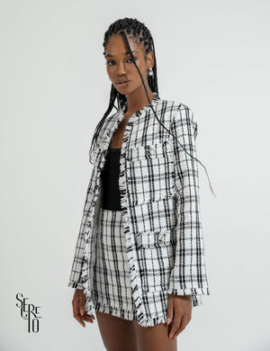 Conjunto Blazer e Short-Saia Tweed Bly Off White