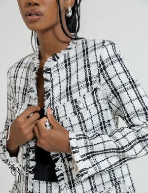 Conjunto Blazer e Short-Saia Tweed Bly Off White