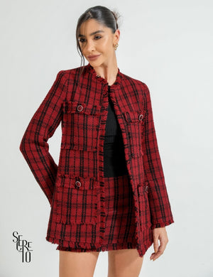 Conjunto Blazer e Short-Saia Tweed Bly Marsala