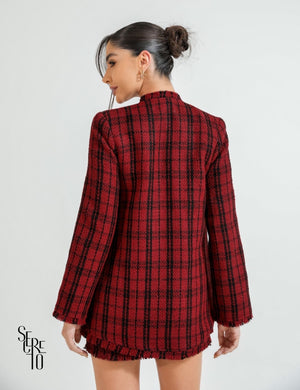 Conjunto Blazer e Short-Saia Tweed Bly Marsala