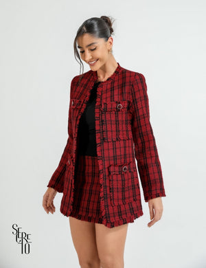 Conjunto Blazer e Short-Saia Tweed Bly Marsala