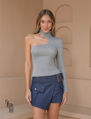 Blusa Canelada Recortes Laila Mescla