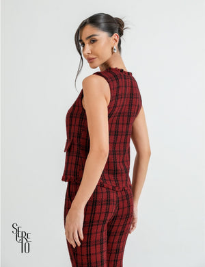 Conjunto Colete e Calça Tweed Liz Marsala