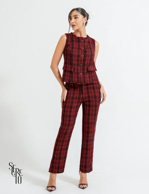 Conjunto Colete e Calça Tweed Liz Marsala
