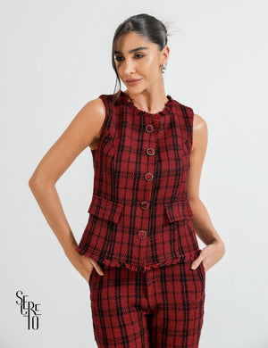 Conjunto Colete e Calça Tweed Liz Marsala