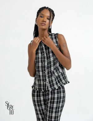 Conjunto Colete e Calça Tweed Liz Preto