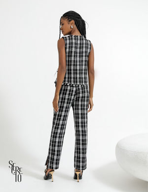 Conjunto Colete e Calça Tweed Liz Preto