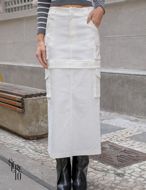 Saia Jeans Cargo 2 em 1 Mia Off White