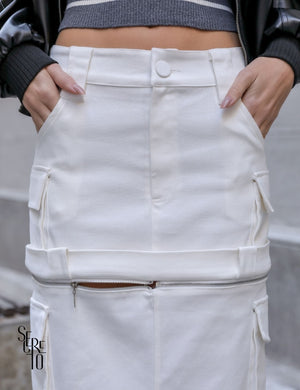 Saia Jeans Cargo 2 em 1 Mia Off White