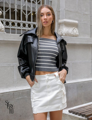 Saia Jeans Cargo 2 em 1 Mia Off White