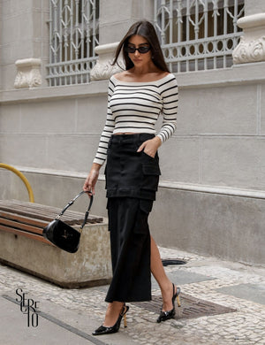 Saia Jeans Cargo 2 em 1 Mia Preto