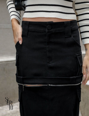 Saia Jeans Cargo 2 em 1 Mia Preto
