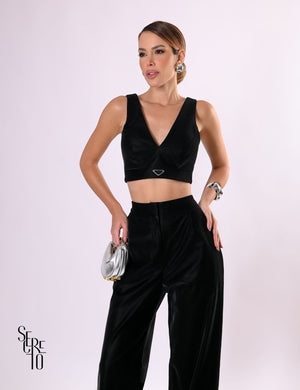 Top Couro Velvet Kim Preto