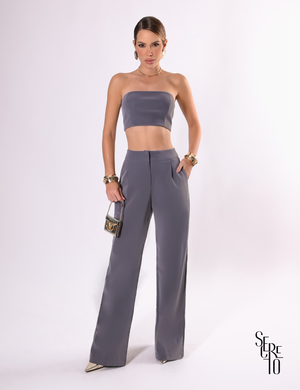 Calça Couro Velvet Briana Cinza