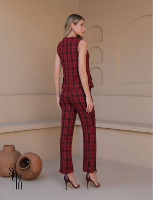 Conjunto Colete e Calça Tweed Liz Marsala