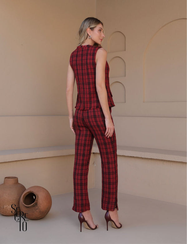 Conjunto Colete e Calça Tweed Liz Marsala