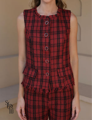 Conjunto Colete e Calça Tweed Liz Marsala