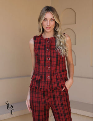 Conjunto Colete e Calça Tweed Liz Marsala