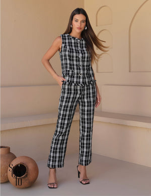 Conjunto Colete e Calça Tweed Liz Preto