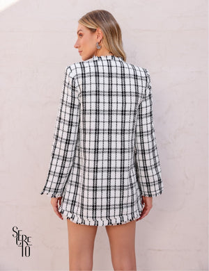 Conjunto Blazer e Short-Saia Tweed Bly Off White