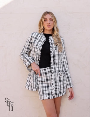 Conjunto Blazer e Short-Saia Tweed Bly Off White