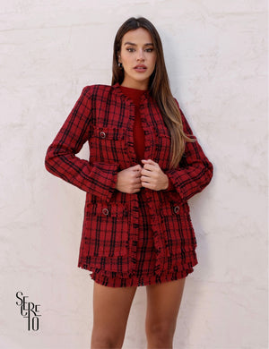Conjunto Blazer e Short-Saia Tweed Bly Marsala