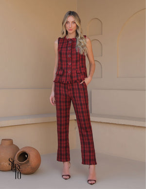 Conjunto Colete e Calça Tweed Liz Marsala