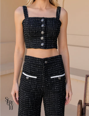 Conjunto Blusa e Calça Tweed Bia Preto